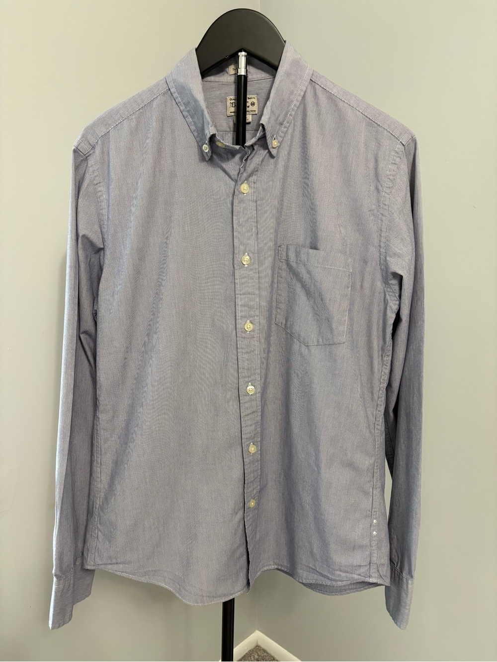 J.Crew Slim Washed Shirt Blue White Micro Stripe Medium M Modern Prep Minimalist